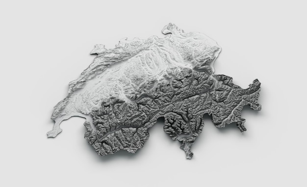 Switzerland Map Flag Shaded relief Color Height map on white Background 3d illustration