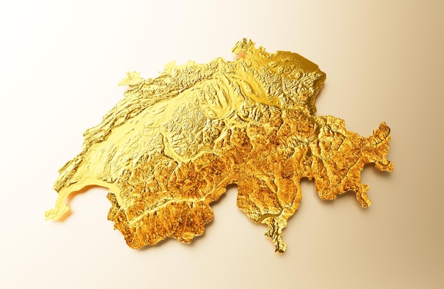 Switzerland Map Golden metal Color Height map Background 3d illustration