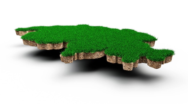 Switzerland Map soil land geology cross section with green grass and Rock ground texture 3d