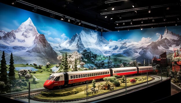 Switzerland stands representation of alps and train