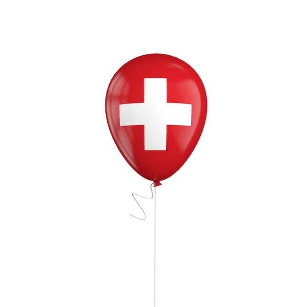 Switzrland flag balloon on a string 3D Rendering