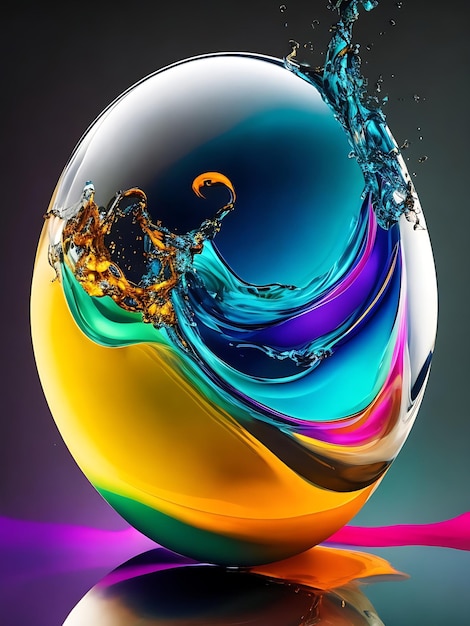 Swoosh van kleuren vloeibare kleuren swoosh in een transparante bol draaien als een tsunami golf generatief