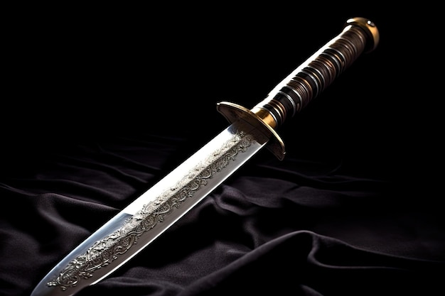 a sword on a black cloth