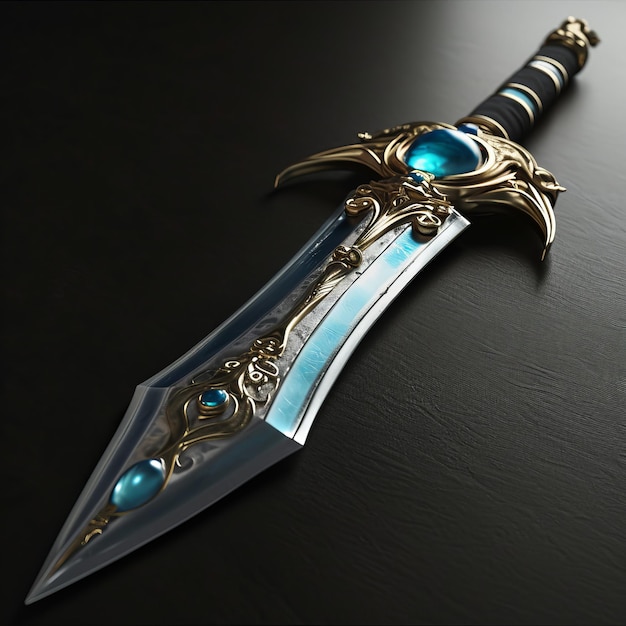 a sword on a black surface