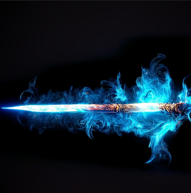 sword burn blue energy around anime style