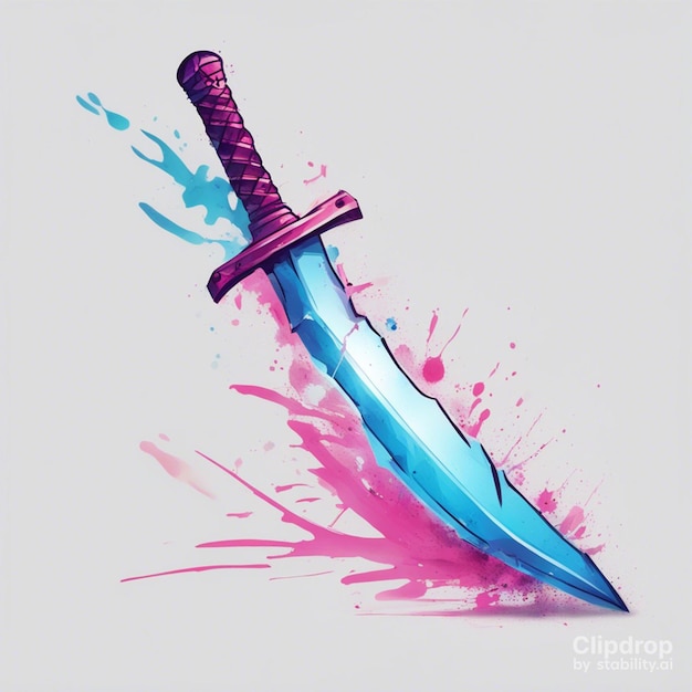 Sword cyberpunk portrait fiction colorful design with a white background