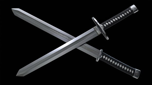 Sword displayed by diagonal isolated 3d rendering