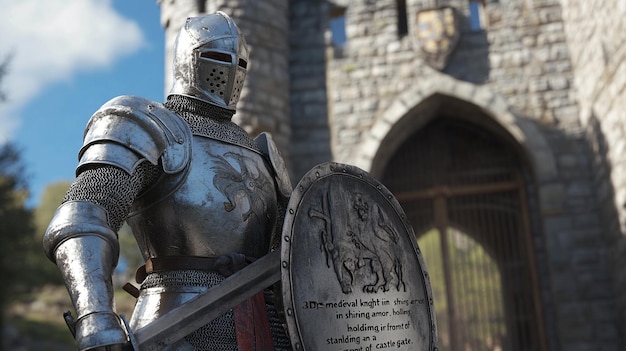 a sword standing in front of a castle gate