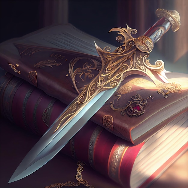 Sword on top of the book illustration