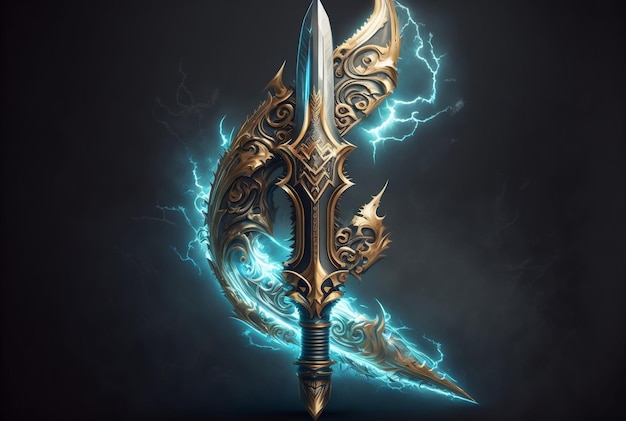 A sword with a blue light on it