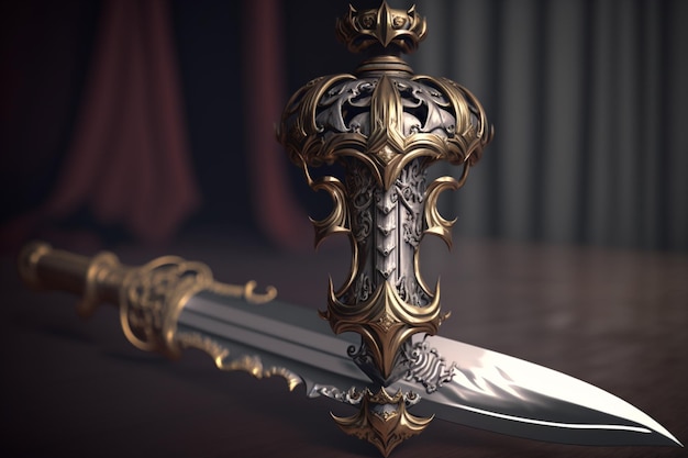 A sword with a crown on it