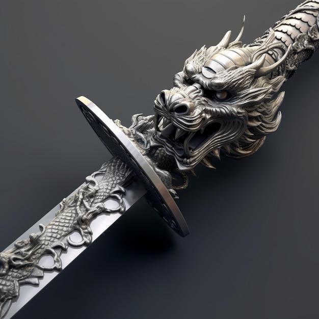 Premium AI Image | a sword with a dragon on it is laying on a table.