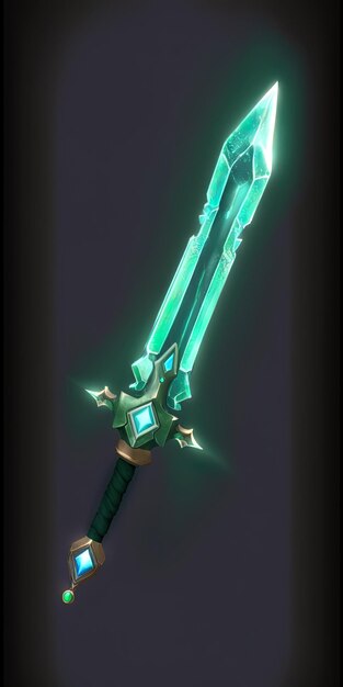 a sword with a green and blue color background