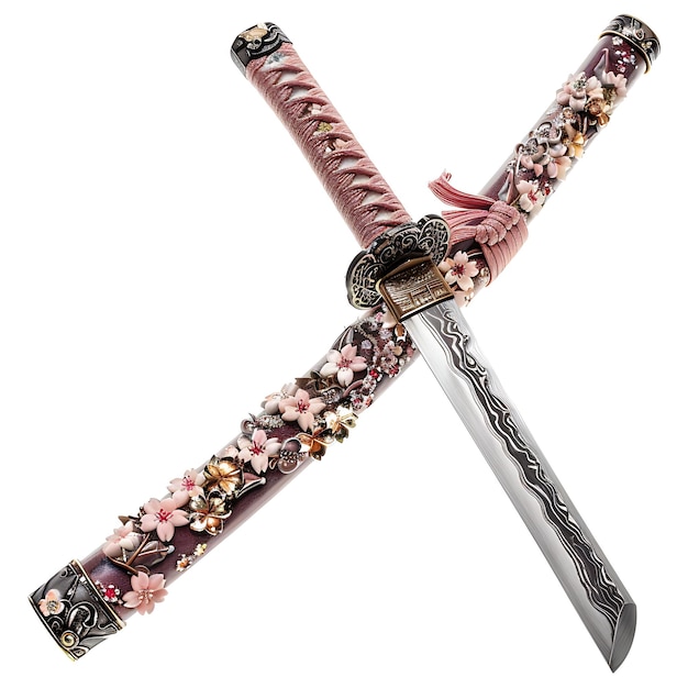 Photo a sword with a pink and black design on it