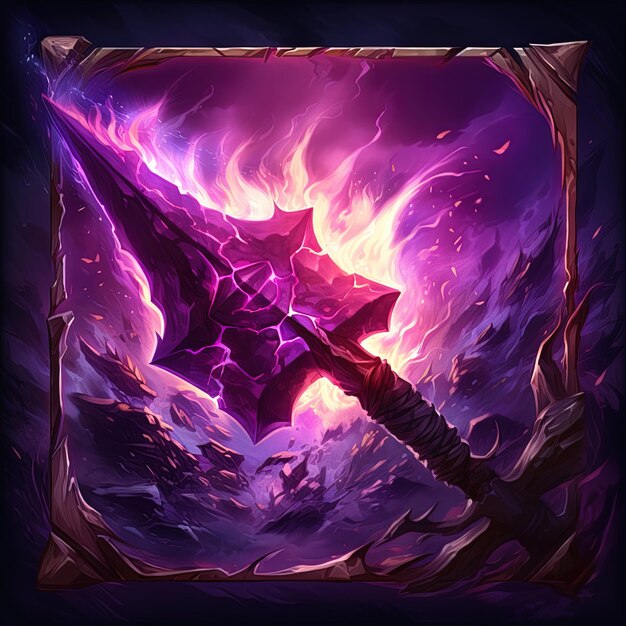 a sword with a purple background and a purple background with a purple background