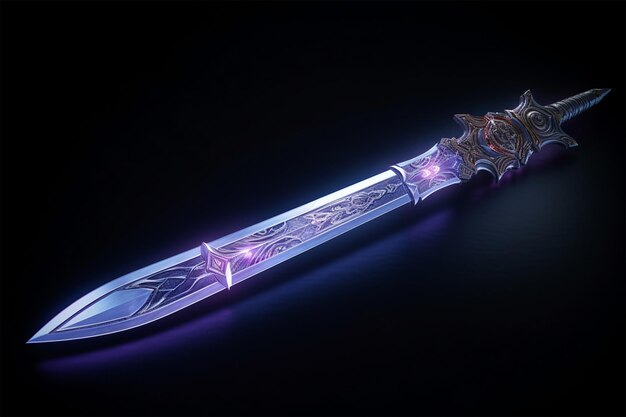 a sword with purple and blue lights