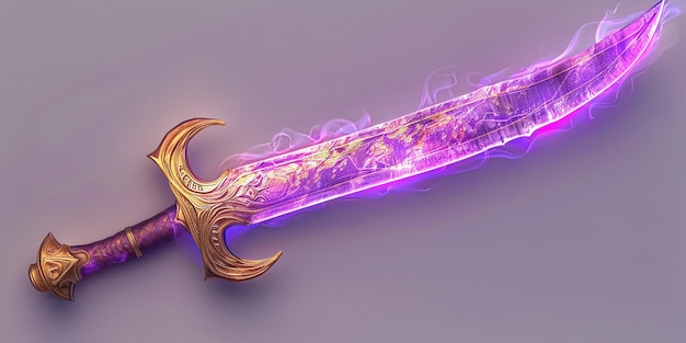 Foto una spada con un manico viola e un manico d'oro