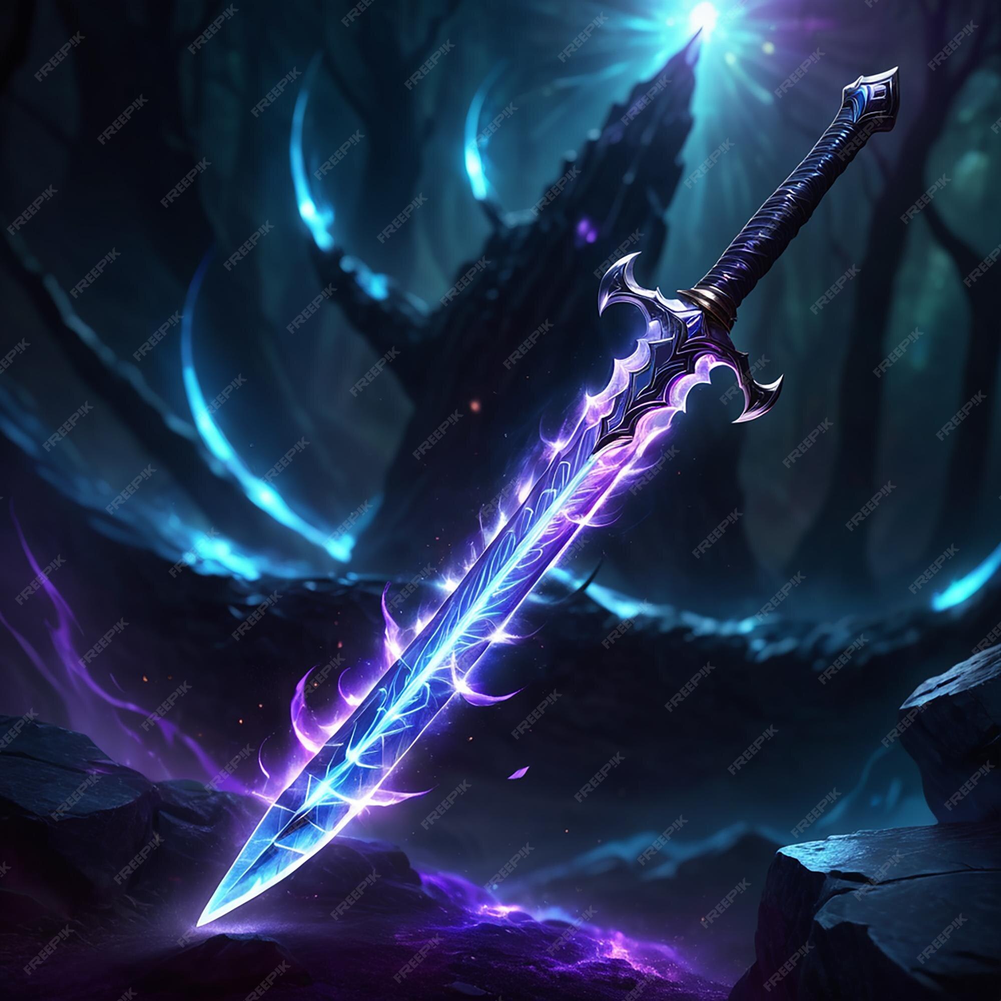Premium Photo | A sword with purple and purple lights on the bottom of it