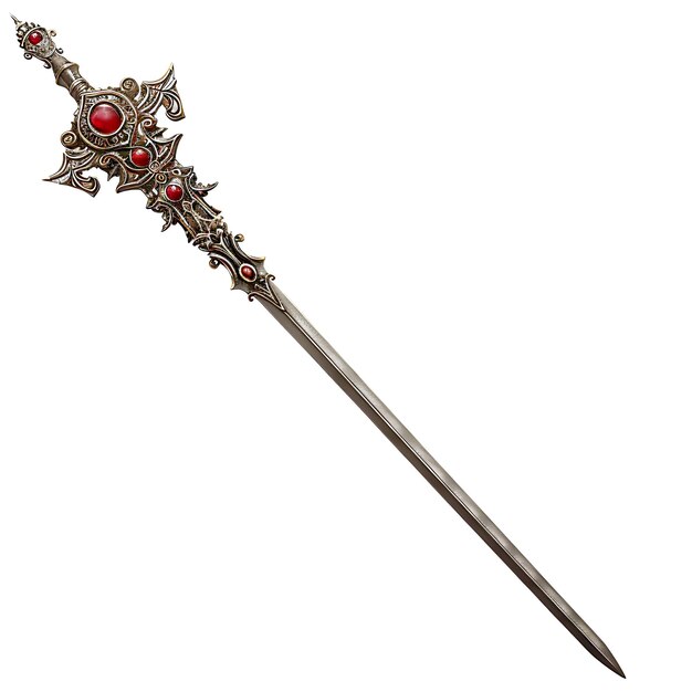 Photo a sword with a red stone on the front and the word quot the word quot on the bottom