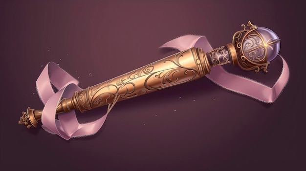 A sword with a ribbon that says'the sword'on it