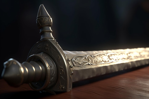 A sword with the word " on it's side