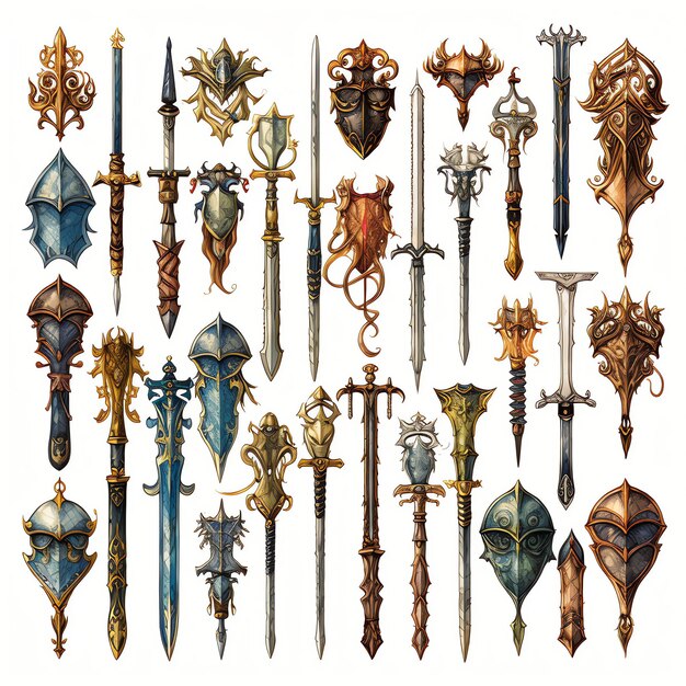 Swords and armor Medieval watercolor fantasy