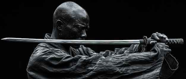 Photo a swordsman is isolated on a black background