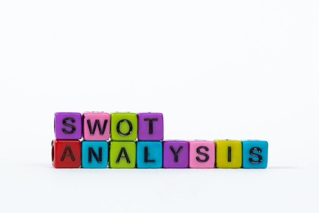 Swot-analyse tekst gemaakt van kleurrijke kralen of letterkraal