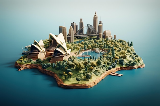 Австралия Сидней изометрическая диорама земельный участок ИИ сгенерирован