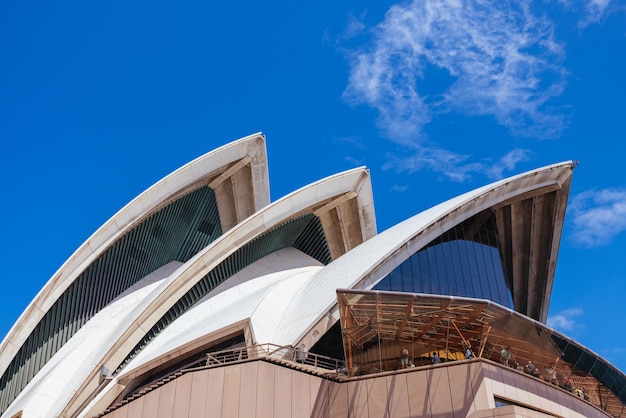 SYDNEY AUSTRALIA MARCH 4 2023 Sydney Opera House architectural closeup on a hot autumn day in Sydney New South Wales Australia