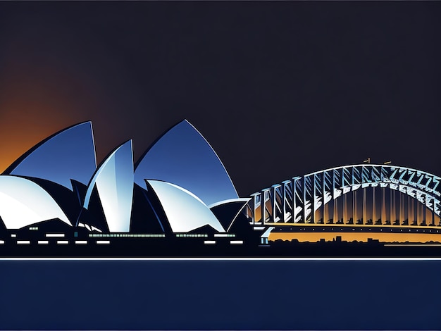 Sydney cityOpera house silhouette on night background vector illustrationHorizontal Ai generated