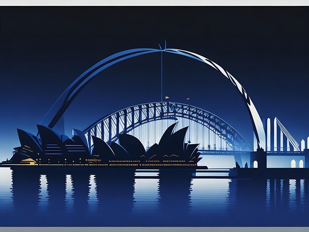 Sydney cityOpera house silhouette on night background vector illustrationHorizontal Ai generated