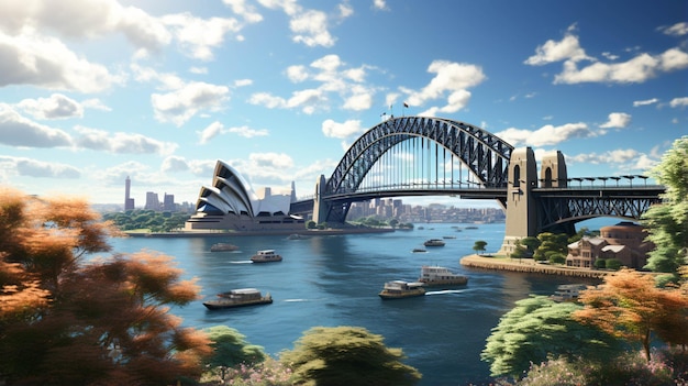 Sydney harbor bridge with a light blue