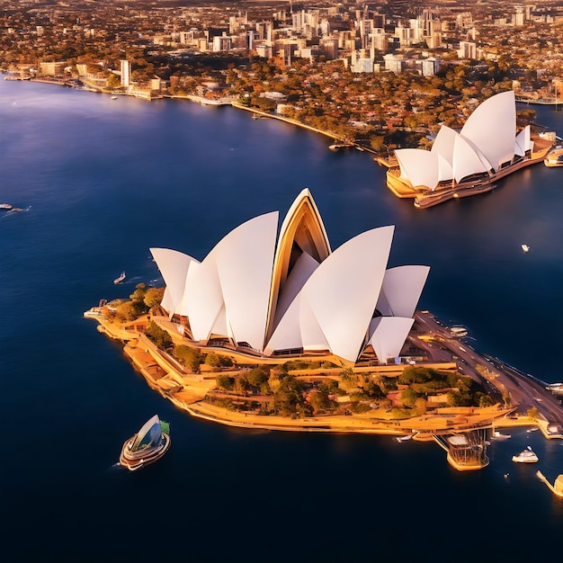 Sydney Opera House Drone View Volledige weergave van Sydney Opera House Generatieve Ai
