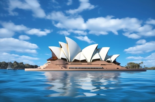 Сиднейский оперный театр виден сквозь облачное небо