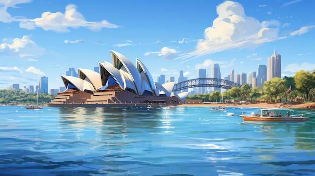 Sydney Opera House Poster in the Sunny Day with Blue Sky View