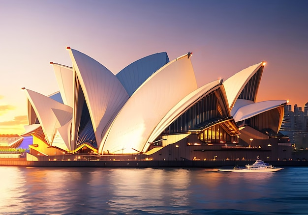 Сиднейский оперный театр и горизонт воздушный вид с городом на заднем плане