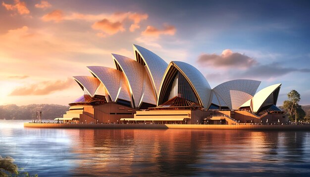 Sydney Opera House wordt gezien door een bewolkte hemel