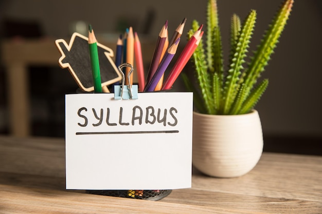 Photo syllabus inscription and pencils