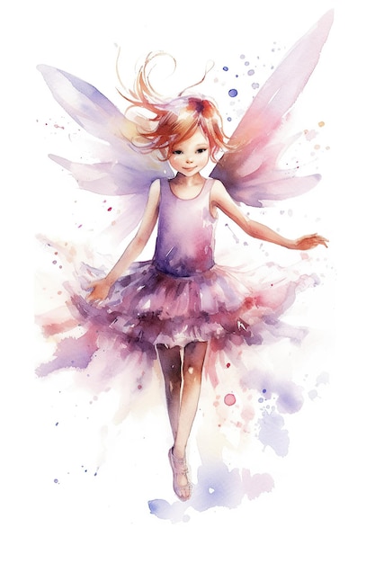 Sylph fairy dancing watercolor clipart cute isolated on white background with Generative AI