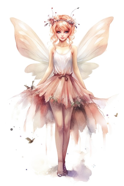 Sylph fairy dancing watercolor clipart cute isolated on white background with Generative AI