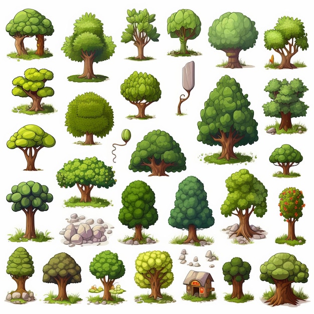 Photo sylvan shadows a pixel art rpg tileset depicting serene forest and nature elements on a white backg