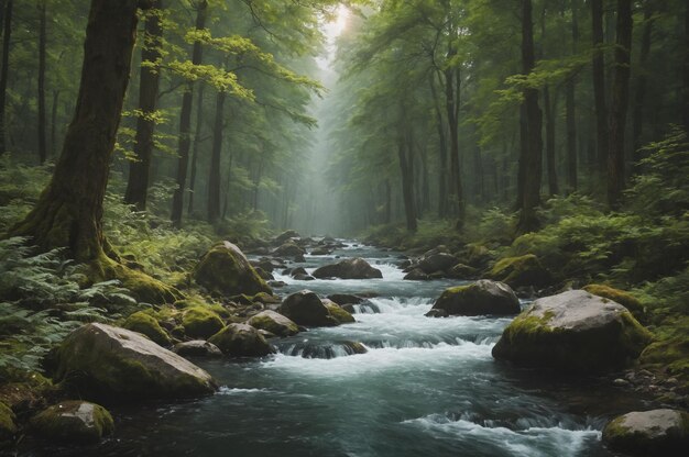 写真 シルヴァン・ストリーム (sylvan stream) は,ささやく森を通って曲がっている.