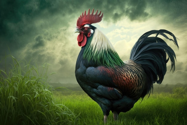 Sylvester big rooster in a green field