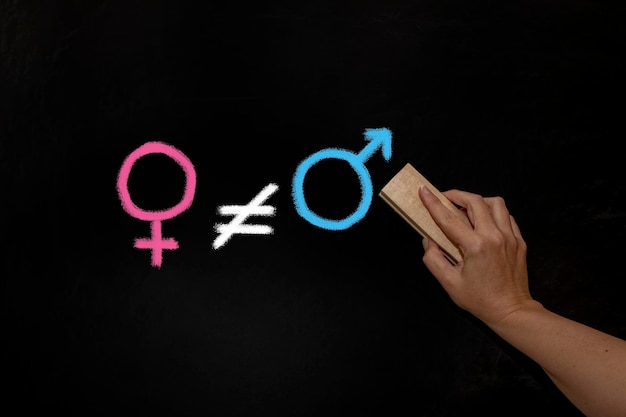 분필 보드에 성 불평등의 상징