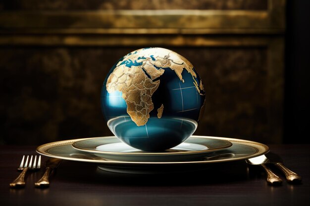 Symbol of global hunger A globe on a plate representing worldwide food scarcity