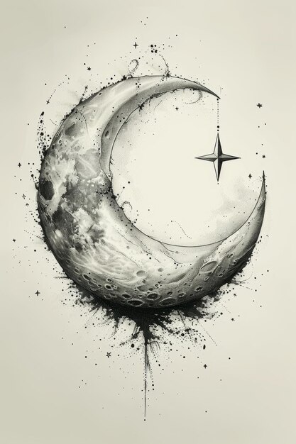 Photo the symbol of the holy holiday of eid aladha a crescent moon and a star the halal symbol illustration