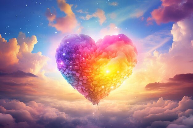 Photo symbol of love in the sky a heart made of rainbowcolored clouds 159