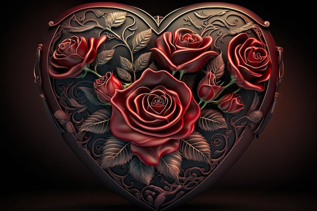 Symbol of love for valentine's day red roses heart in chest