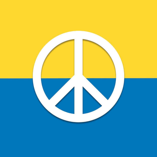 Symbol of peace on the background of the flag of Ukraine closeup